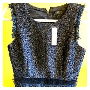 NWT J Crew Tweed Blue/Black Gold Dress, Size 6